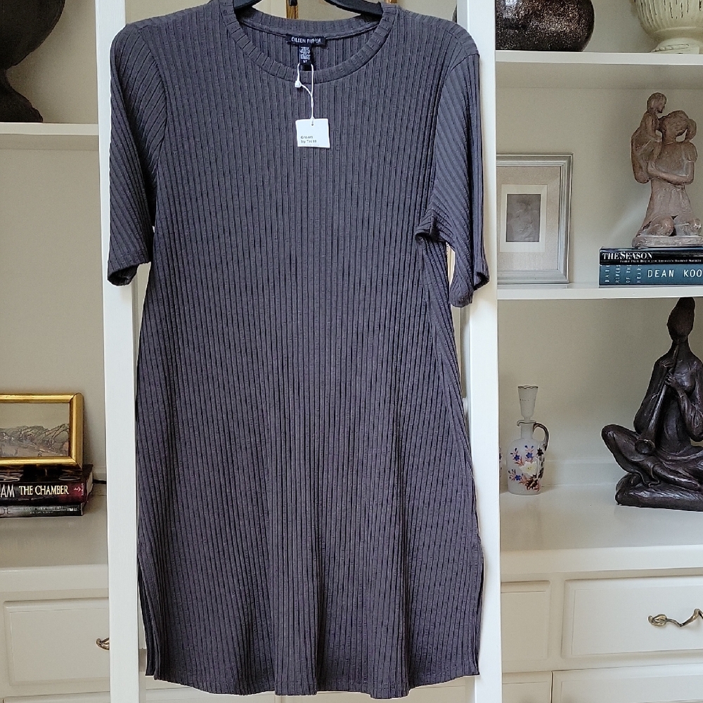 Eileen Fisher Charcoal Ribbed Mini Dress